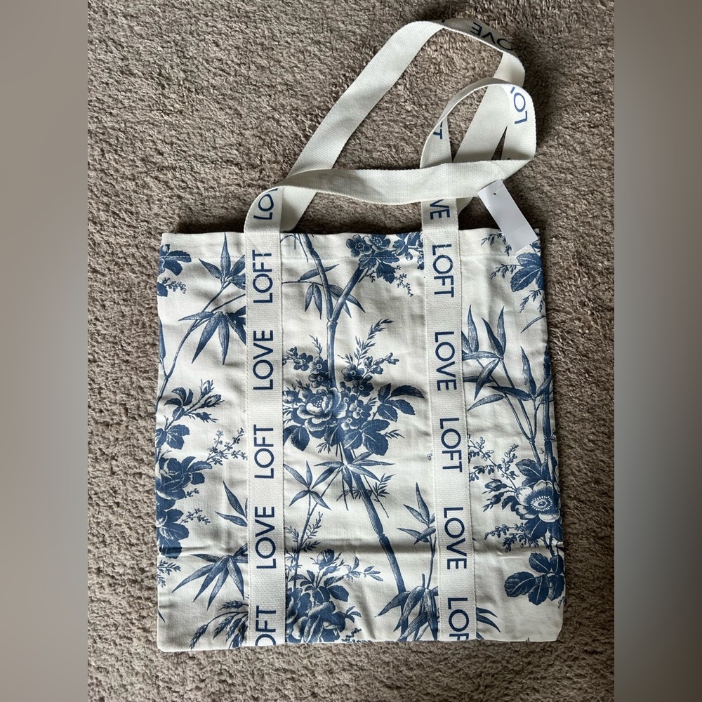 LOFT Blue and White Floral Tote